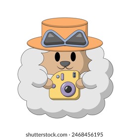 Cute cartoon summer Sheep with instant camera in color