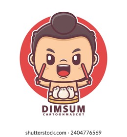 cute cartoon sumo with dimsum. vector illustrations with outline style, suitable for, logo brand, stickers, icons, etc.