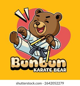 Cute cartoon Sun Bears in martial arts poses wearing karate uniforms. Fun and dynamic illustration perfect for kids, sports, and character design themes