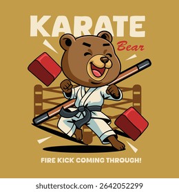 Cute cartoon Sun Bears in martial arts poses wearing karate uniforms. Fun and dynamic illustration perfect for kids, sports, and character design themes
