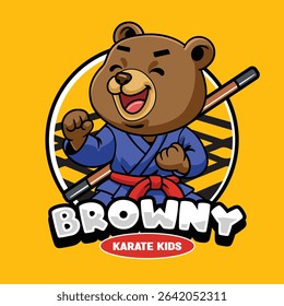 Cute cartoon Sun Bears in martial arts poses wearing karate uniforms. Fun and dynamic illustration perfect for kids, sports, and character design themes