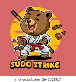Cute cartoon Sun Bears in martial arts poses wearing karate uniforms. Fun and dynamic illustration perfect for kids, sports, and character design themes