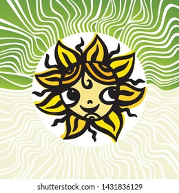 Cute cartoon sun and beautiful nature pattern background. Vector illustration