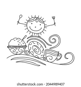 Cute cartoon sun breakfast. Vector illustration