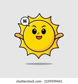 Cute cartoon sun character with happy expression in modern style design