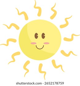 Cute Cartoon Sun Character with Happy Face Flat Illustration