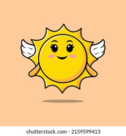 Cute cartoon sun character wearing wings in modern style design
