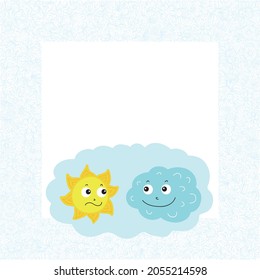 Cute cartoon sun and cloud. Vector illustration