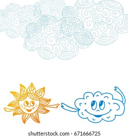 Cute cartoon sun and cloud. Vector illustration.