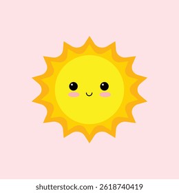 Cute cartoon sun. Design illustration of a cute smiling sun. summer weather forecast weather. Bright colored simple icon illustration graphic design elements in flat style