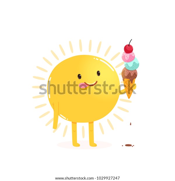 Cute Cartoon Sun Eating Ice Cream Stock Vector (Royalty ...