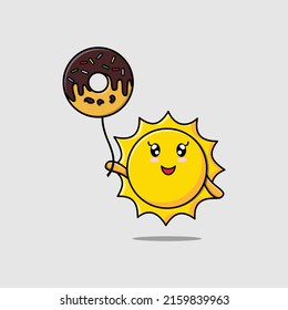 Sol de dibujos animados lindo flotando con burros globo ilustración vectorial