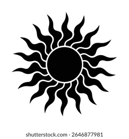 Cute cartoon sun with a happy face and yellow rays, isolated on white. Vector illustration for kids and summer themes.
