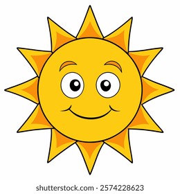 Cute cartoon sun isolated on white background. Front 
 view. Vector illustration.