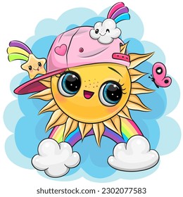 Cute Cartoon Sun in a pink cap