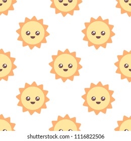 Cute cartoon sun. Seamless vector illustration