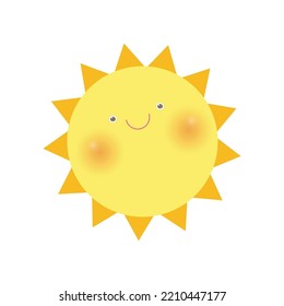 Cute cartoon sun summer icon design, smiling sun yellow symbol, Sun weather icon, sun logo sign symbol Vector illustration Isolated on white background