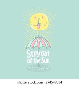 cute cartoon sun and umbrella illustration