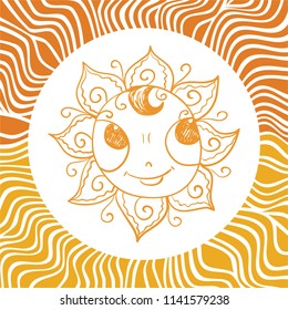 Cute cartoon sun. Vector illustration