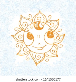 Cute cartoon sun. Vector illustration