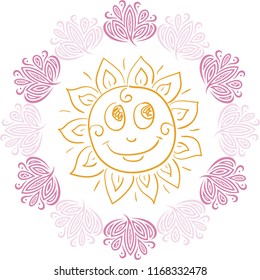 Cute cartoon sun. Vector illustration