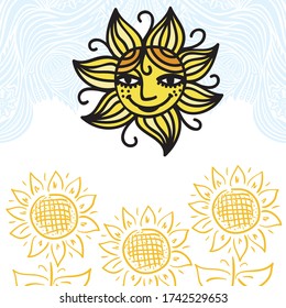 Cute cartoon sun. Vector illustration