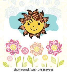 Cute cartoon sun. Vector illustration