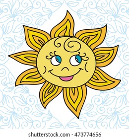 Cute cartoon sun. Vector illustration.