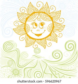Cute cartoon sun. Vector illustration.