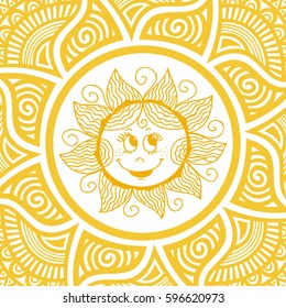 Cute cartoon sun. Vector illustration.