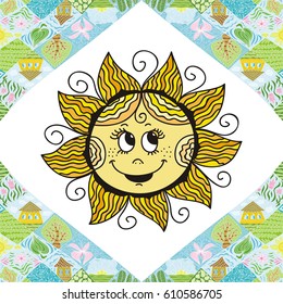 Cute cartoon sun. Vector illustration.