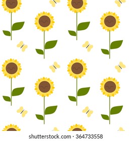 cute cartoon sunflower seamless vector pattern background illustration