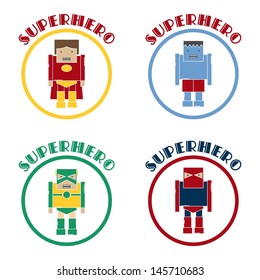 cute cartoon super hero guy set