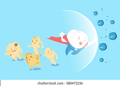 cute cartoon super tooth fight with bacterium for your health design