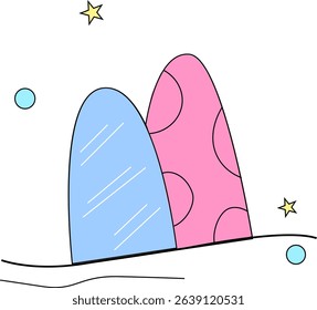 Cute Cartoon Surfboard Vector Illustration with Pastel Blue and Pink Colors for Summer Beach Holiday and Ocean Adventure Design Projects