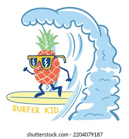 süßer Cartoon-Surfer-Apfel, Vektorgrafik