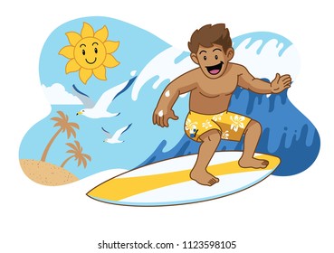 cute cartoon surfing 