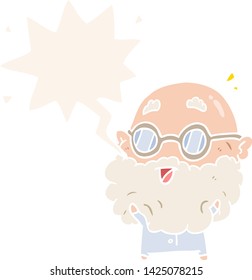 cute cartoon surprised old man with speech bubble in retro style