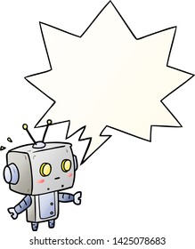 lindo dibujo animado robot sorprendido con burbuja de habla en un estilo de gradiente suave