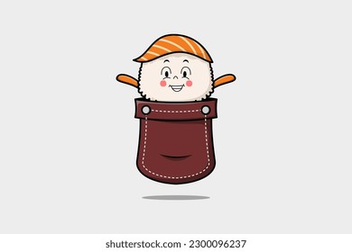 Cute cartoon Sushi character coming out from pocket look so happy