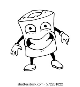 Cute cartoon sushi character. The emotion of joy. Sketch. Vector isolated image. Icon. The Asian restaurant.