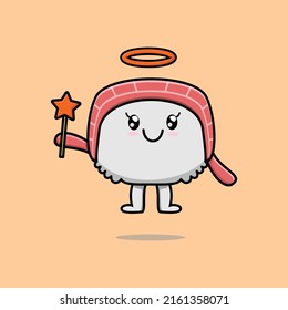 Cute Cartoon sushi character in the form of fairy in flat cartoon style concept