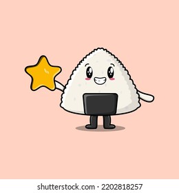 Cute cartoon sushi character holding big golden star in cute modern style design illustration