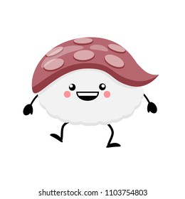 Cute cartoon sushi character. Kawaii sushi. Vector illustration isolated on white background.