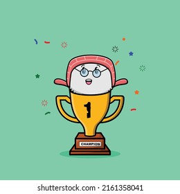 Cute cartoon sushi character in trophy in concept flat cartoon style