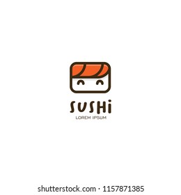 Cute cartoon sushi face icon monoline 