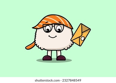 Cute cartoon Sushi holding envelope with cartoon vector illustration style