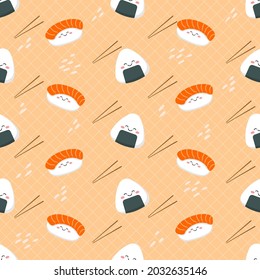 lindo dibujo animado sushi sin costura