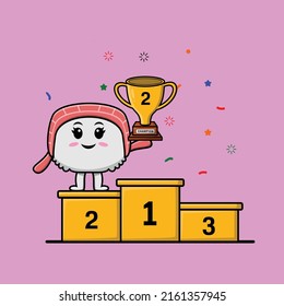 Cute cartoon sushi as the second winner with happy expression in 3d modern style design