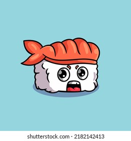 Cute cartoon sushi shocked vector mascot illustration